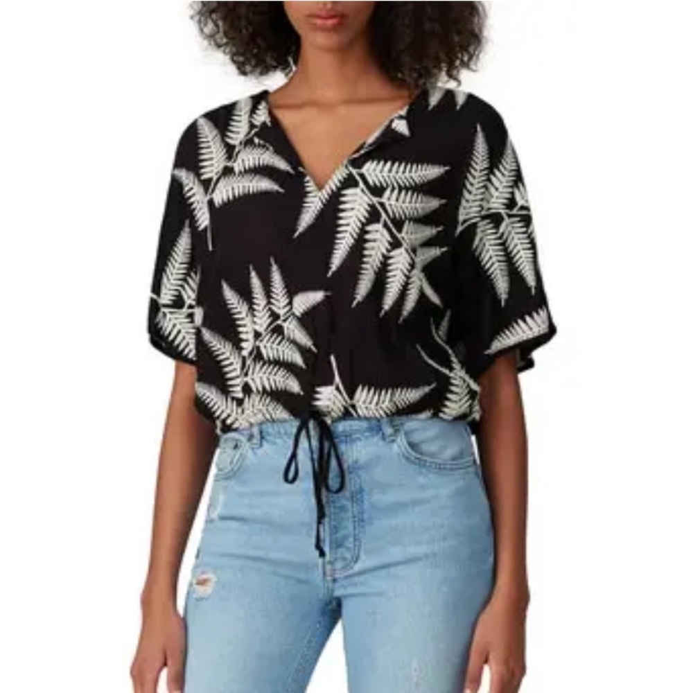 Fifteen Twenty embroidered cropped tee black and cream NWOT XS palm leaf - Picture 2 of 8